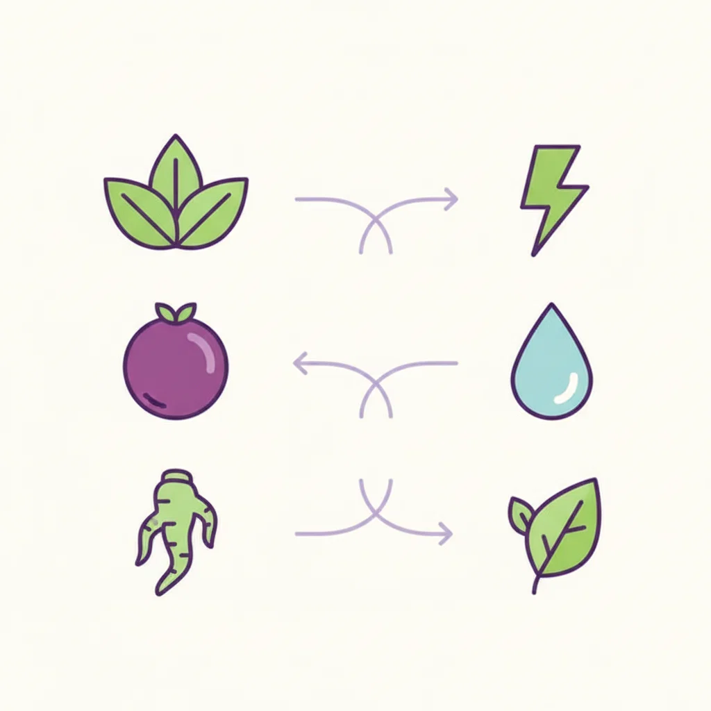 Botanische infographic over plantextracten voor normale stofwisseling - zink en vitamine B6